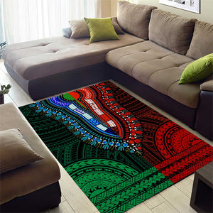 African Dashiki and Polynesian Pattern Area Rug Half Green-Red