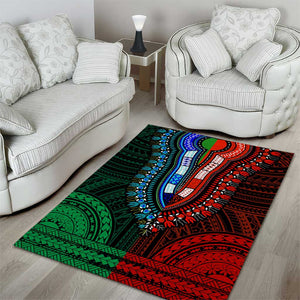 African Dashiki and Polynesian Pattern Area Rug Half Green-Red