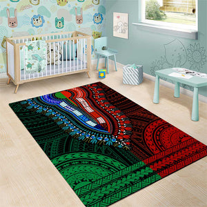 African Dashiki and Polynesian Pattern Area Rug Half Green-Red