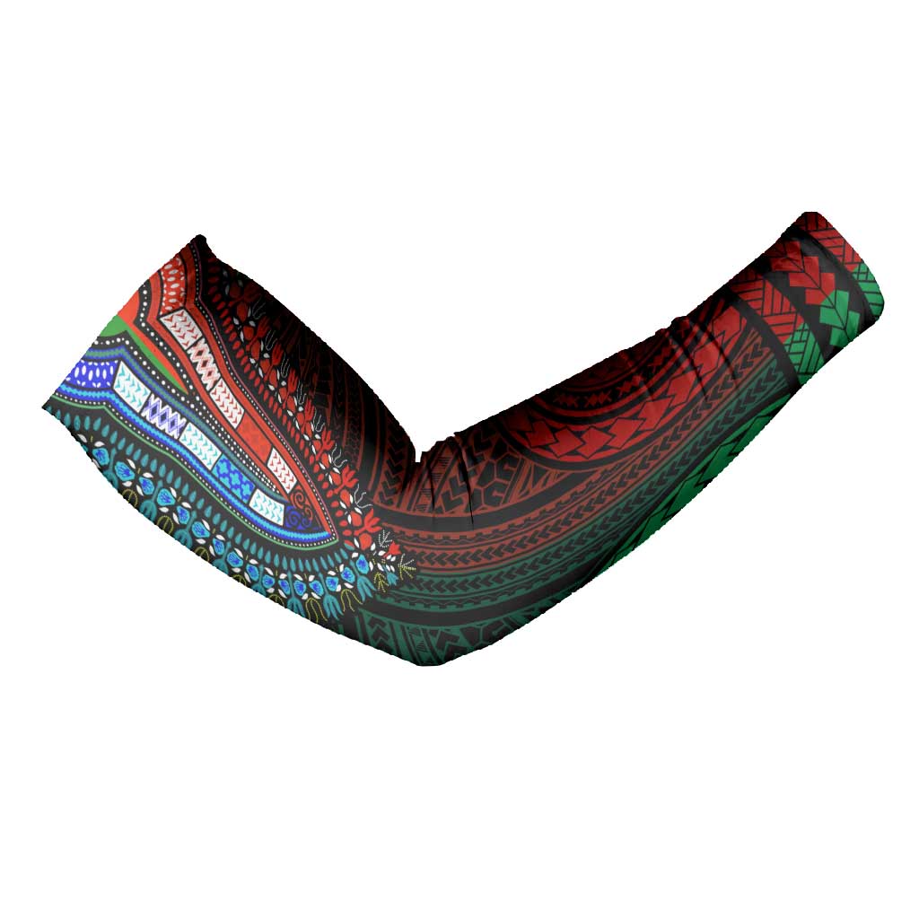 African Dashiki and Polynesian Pattern Arm Sleeves Half Green-Red