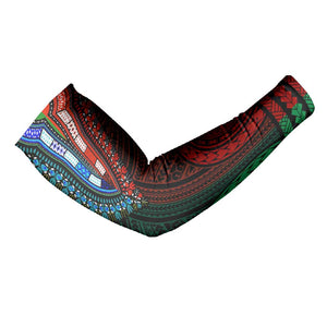 African Dashiki and Polynesian Pattern Arm Sleeves Half Green-Red