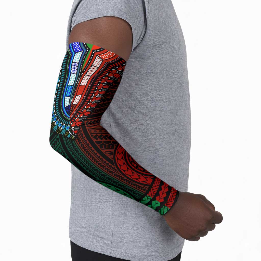 African Dashiki and Polynesian Pattern Arm Sleeves Half Green-Red