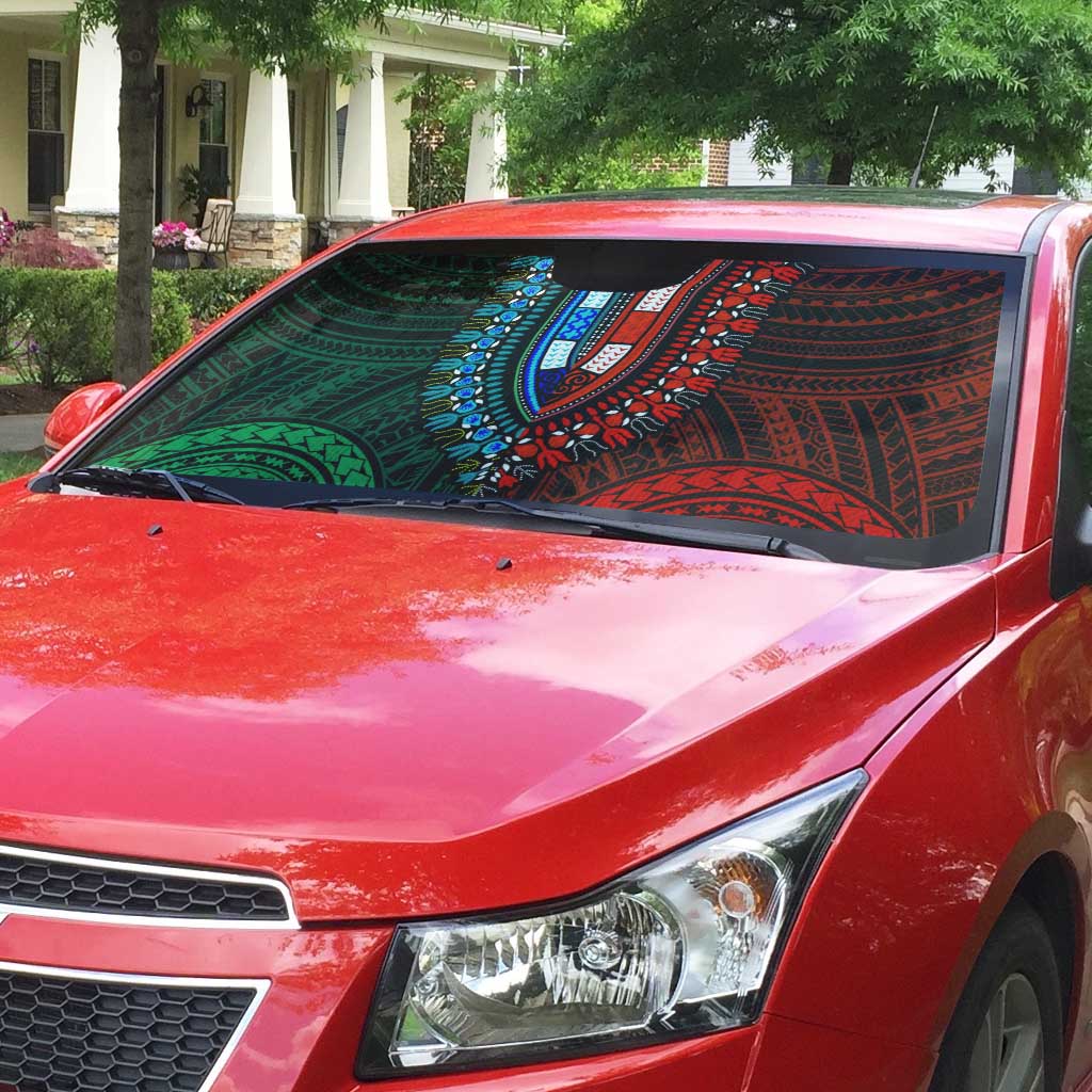 African Dashiki and Polynesian Pattern Auto Sun Shade Half Green-Red