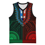 African Dashiki and Polynesian Pattern Basketball Jersey Half Green-Red LT9