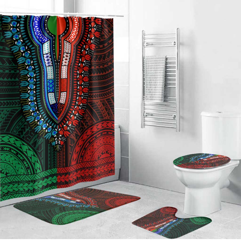 African Dashiki and Polynesian Pattern Bathroom Set Half Green-Red