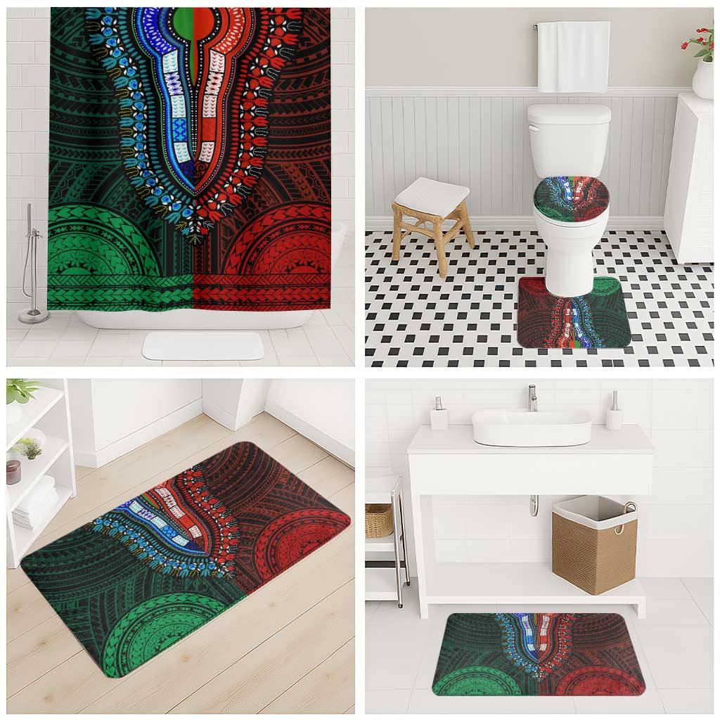 African Dashiki and Polynesian Pattern Bathroom Set Half Green-Red