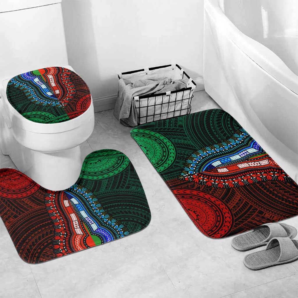 African Dashiki and Polynesian Pattern Bathroom Set Half Green-Red