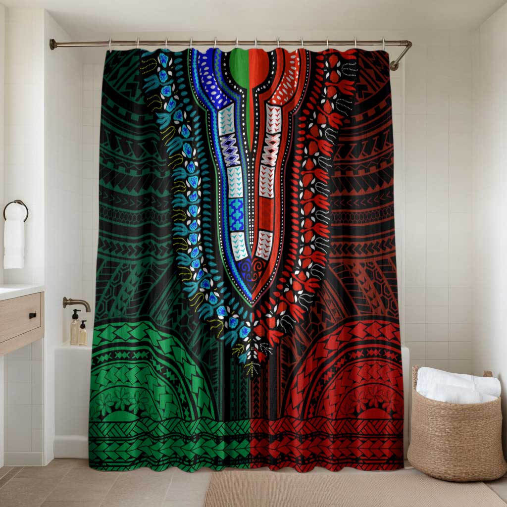 African Dashiki and Polynesian Pattern Bathroom Set Half Green-Red