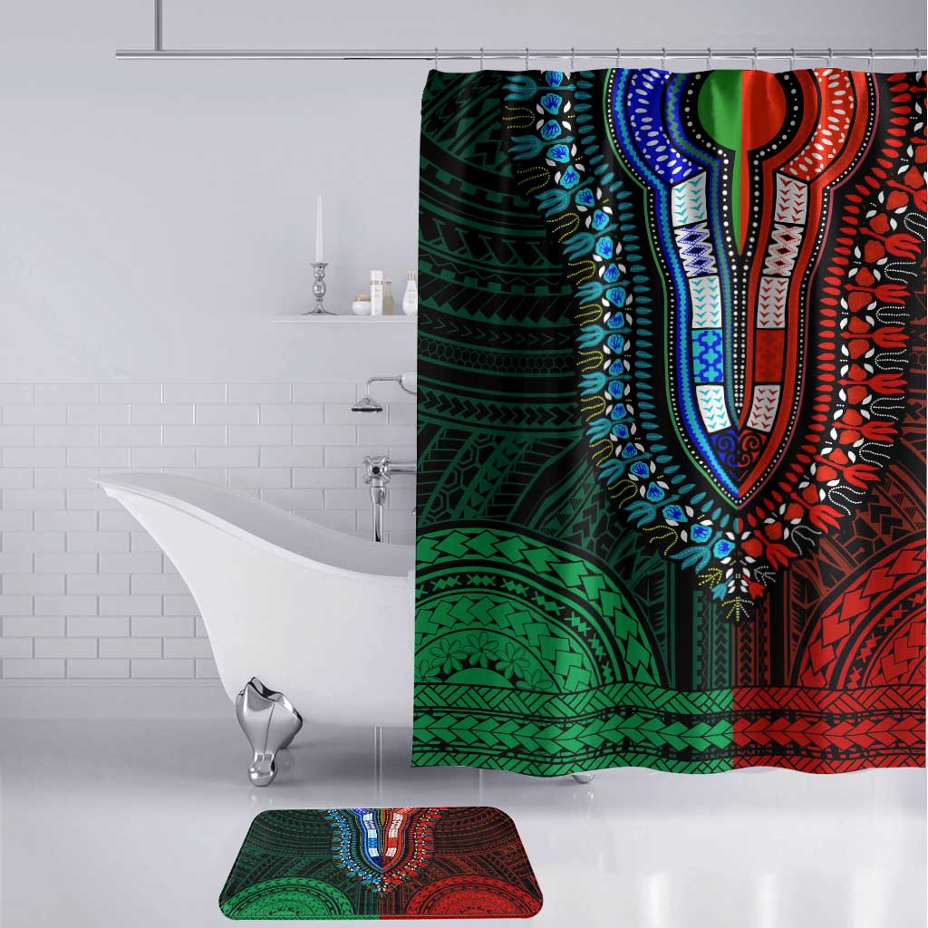African Dashiki and Polynesian Pattern Bathroom Set Half Green-Red