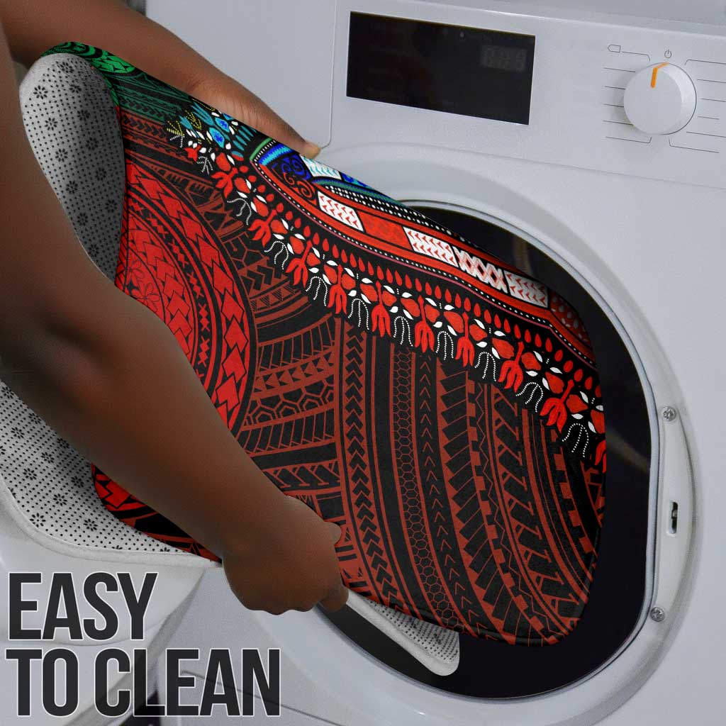 African Dashiki and Polynesian Pattern Bathroom Set Half Green-Red