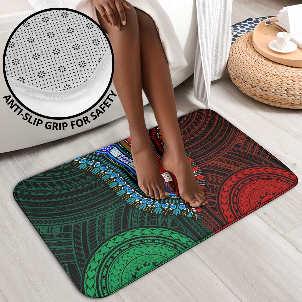 African Dashiki and Polynesian Pattern Bathroom Set Half Green-Red