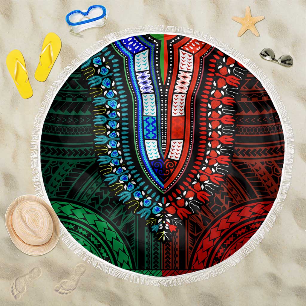 African Dashiki and Polynesian Pattern Beach Blanket Half Green-Red