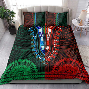 African Dashiki and Polynesian Pattern Bedding Set Half Green-Red