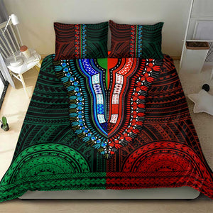 African Dashiki and Polynesian Pattern Bedding Set Half Green-Red