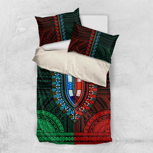 African Dashiki and Polynesian Pattern Bedding Set Half Green-Red