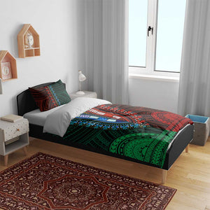 African Dashiki and Polynesian Pattern Bedding Set Half Green-Red