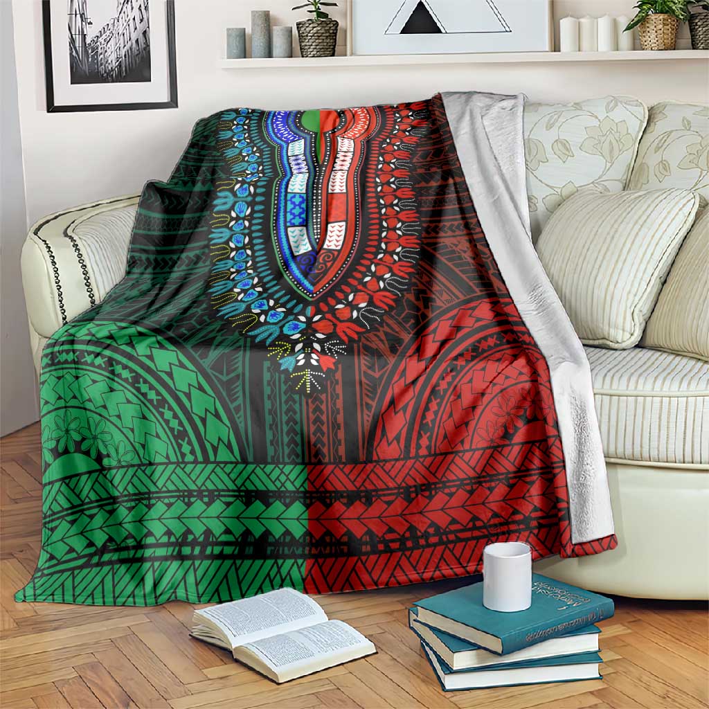 African Dashiki and Polynesian Pattern Blanket Half Green-Red