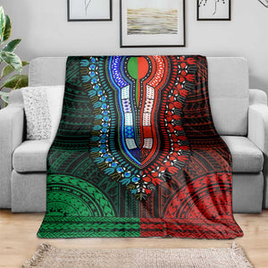 African Dashiki and Polynesian Pattern Blanket Half Green-Red