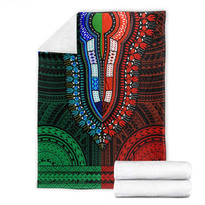 African Dashiki and Polynesian Pattern Blanket Half Green-Red