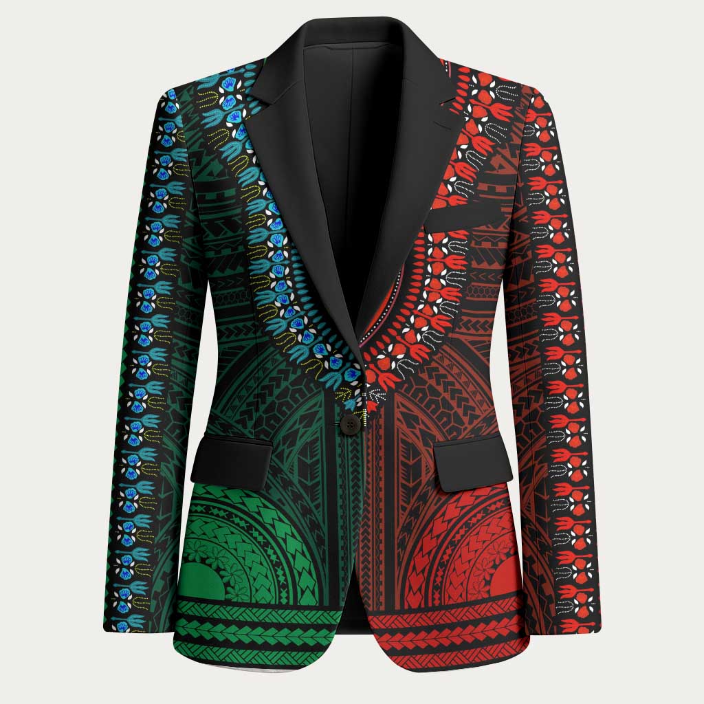 African Dashiki and Polynesian Pattern Blazer Half Green-Red
