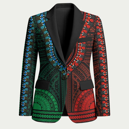 African Dashiki and Polynesian Pattern Blazer Half Green-Red