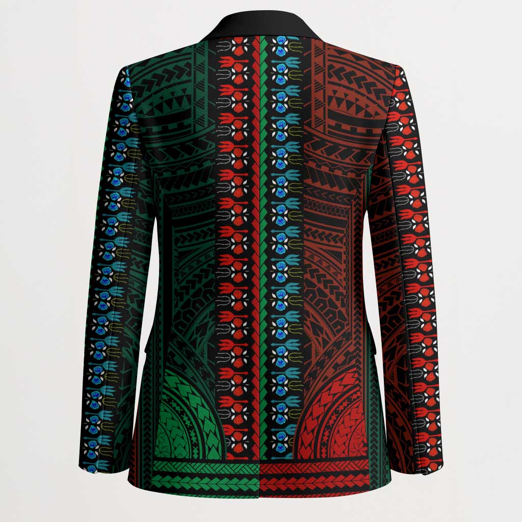 African Dashiki and Polynesian Pattern Blazer Half Green-Red