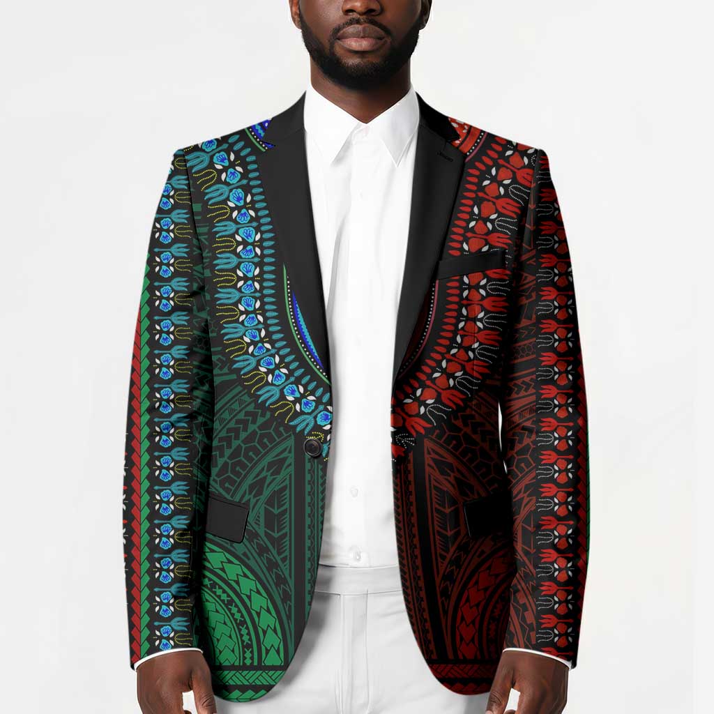 African Dashiki and Polynesian Pattern Blazer Half Green-Red