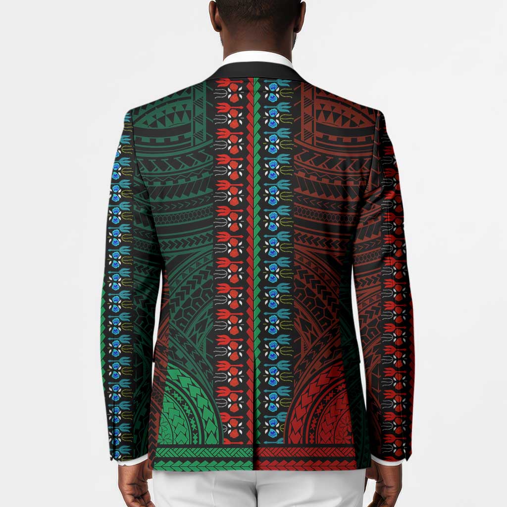 African Dashiki and Polynesian Pattern Blazer Half Green-Red