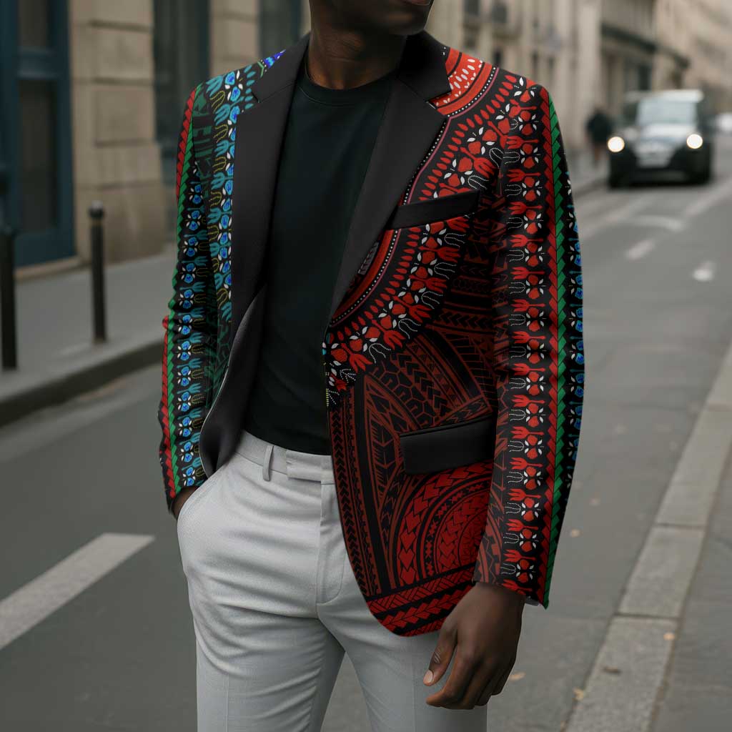 African Dashiki and Polynesian Pattern Blazer Half Green-Red