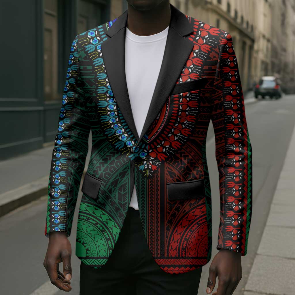 African Dashiki and Polynesian Pattern Blazer Half Green-Red
