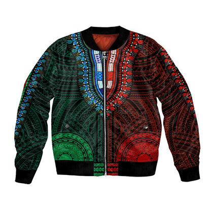 African Dashiki and Polynesian Pattern Bomber Jacket Half Green-Red