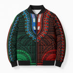 African Dashiki and Polynesian Pattern Bomber Puffer Jacket Half Green-Red