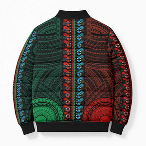 African Dashiki and Polynesian Pattern Bomber Puffer Jacket Half Green-Red