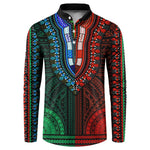 African Dashiki and Polynesian Pattern Button Sweatshirt Half Green-Red