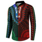 African Dashiki and Polynesian Pattern Button Sweatshirt Half Green-Red
