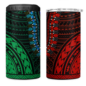 African Dashiki and Polynesian Pattern 4 in 1 Can Cooler Tumbler Half Green-Red