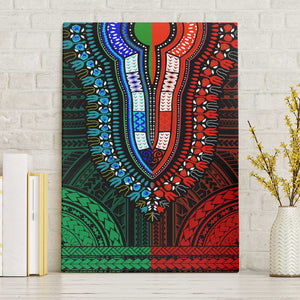 African Dashiki and Polynesian Pattern Canvas Wall Art Half Green-Red