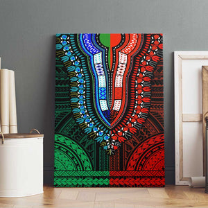 African Dashiki and Polynesian Pattern Canvas Wall Art Half Green-Red