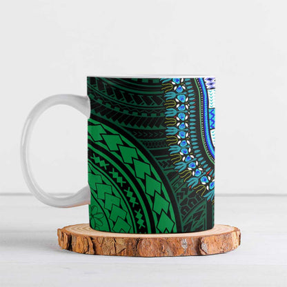 African Dashiki and Polynesian Pattern Ceramic Mug Half Green-Red