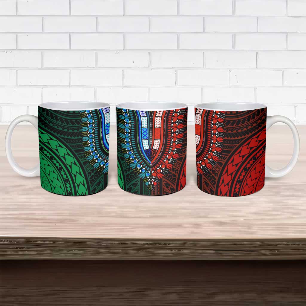African Dashiki and Polynesian Pattern Ceramic Mug Half Green-Red
