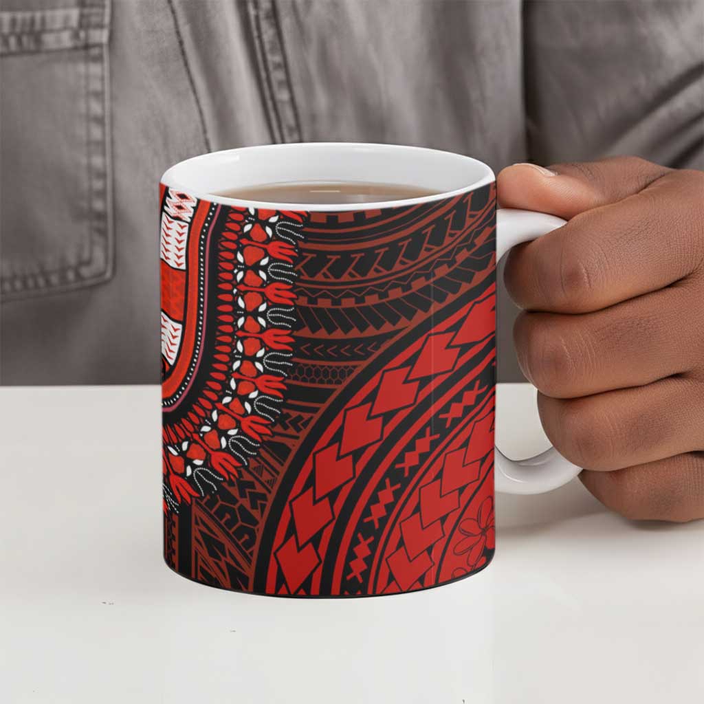 African Dashiki and Polynesian Pattern Ceramic Mug Half Green-Red