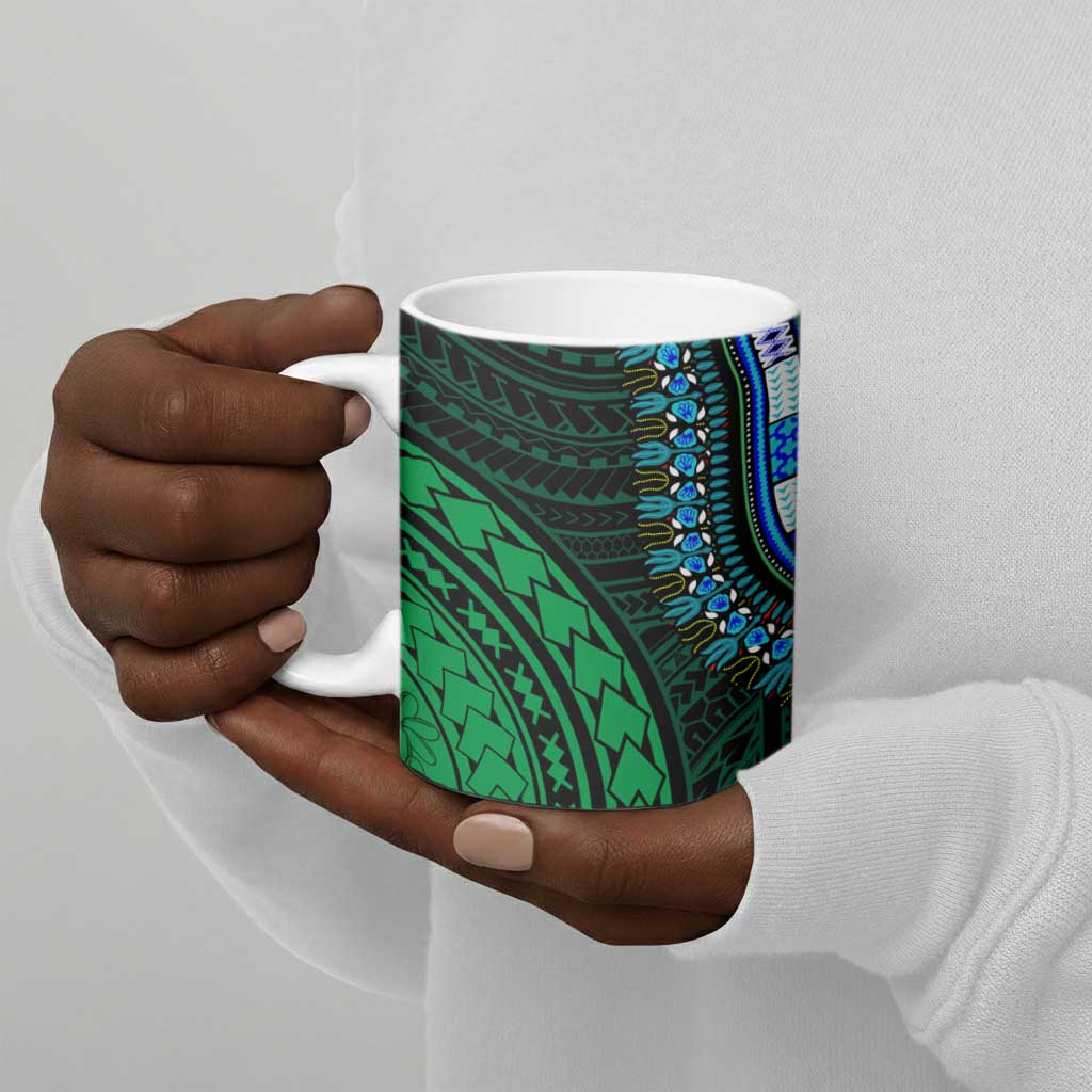 African Dashiki and Polynesian Pattern Ceramic Mug Half Green-Red