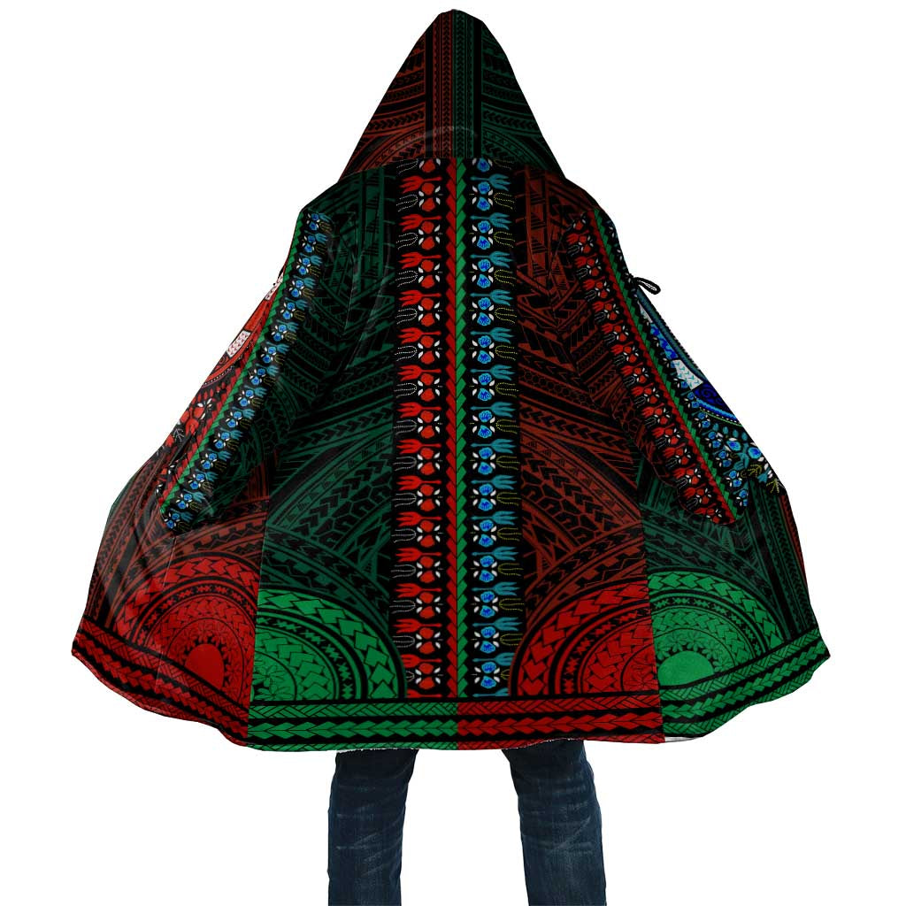 African Dashiki and Polynesian Pattern Cloak Half Green-Red