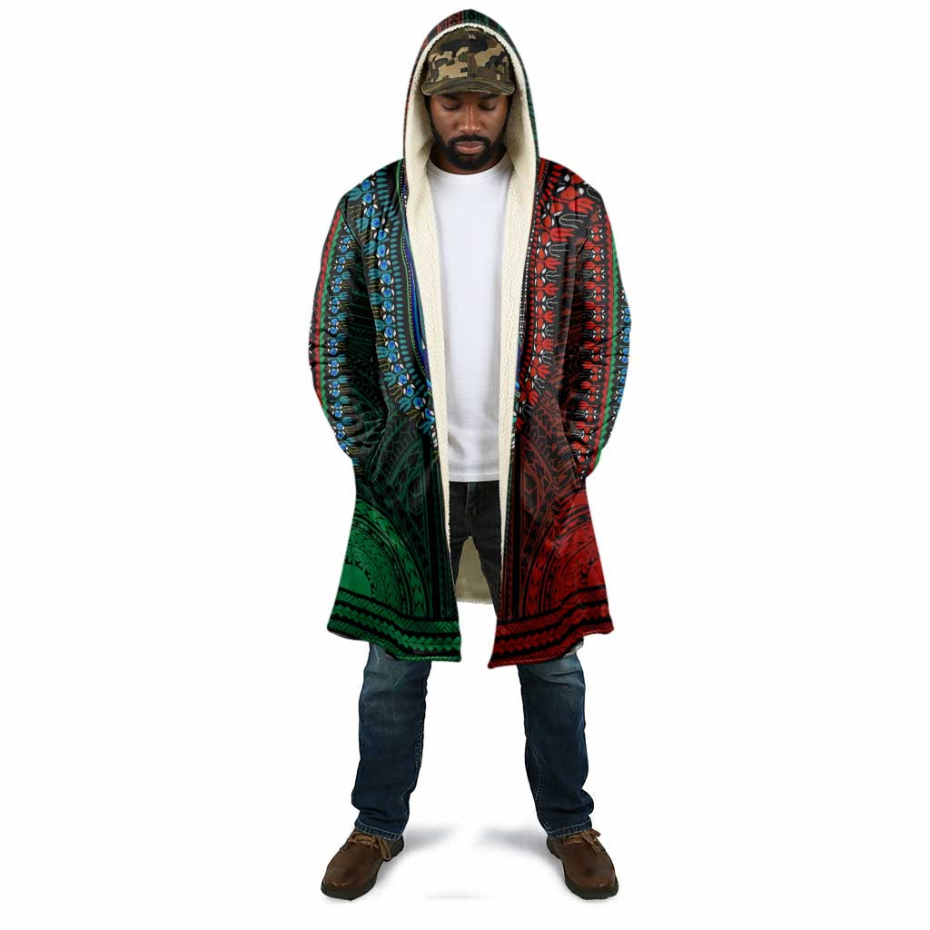 African Dashiki and Polynesian Pattern Cloak Half Green-Red