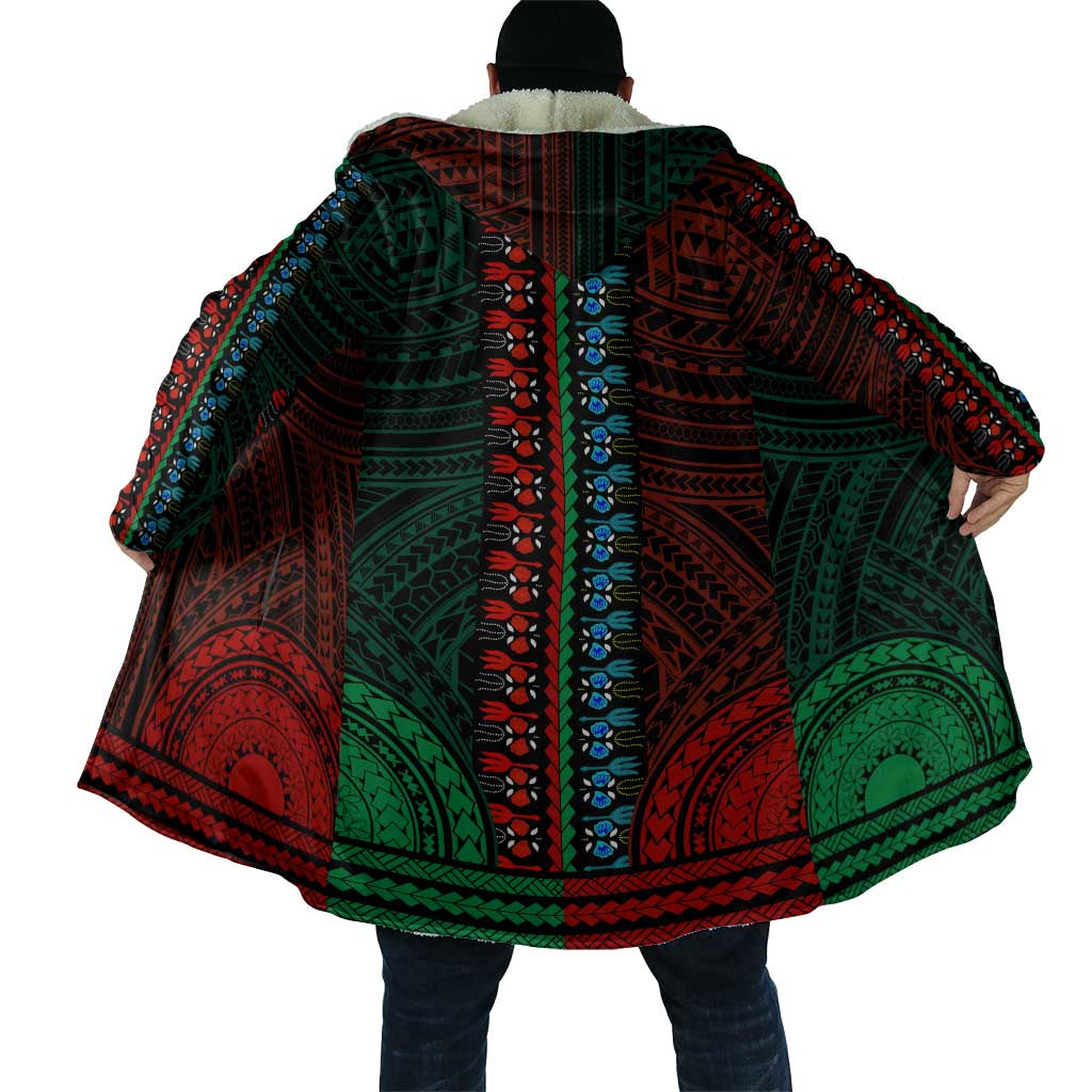 African Dashiki and Polynesian Pattern Cloak Half Green-Red