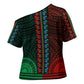 African Dashiki and Polynesian Pattern Cross Shoulder Shirt Half Green-Red