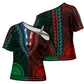 African Dashiki and Polynesian Pattern Cross Shoulder Shirt Half Green-Red