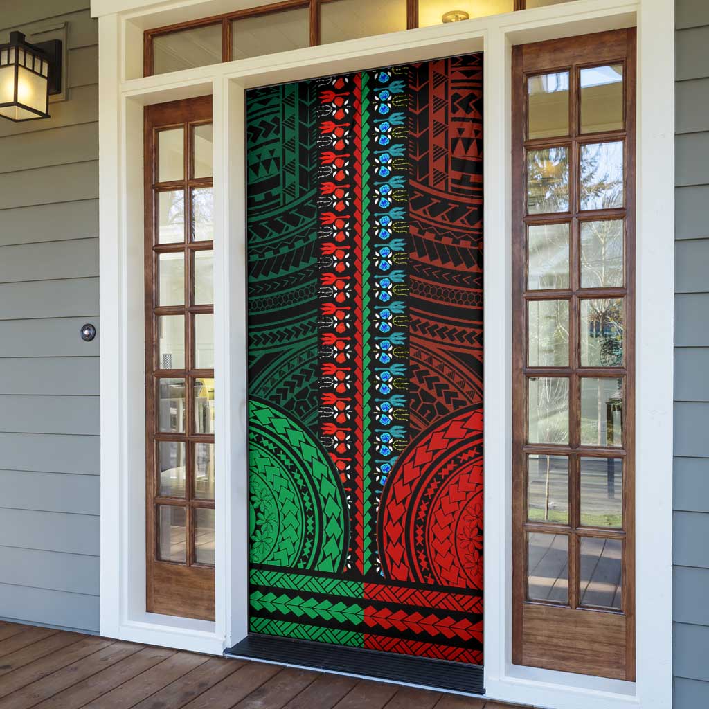 African Dashiki and Polynesian Pattern Door Cover Half Green-Red
