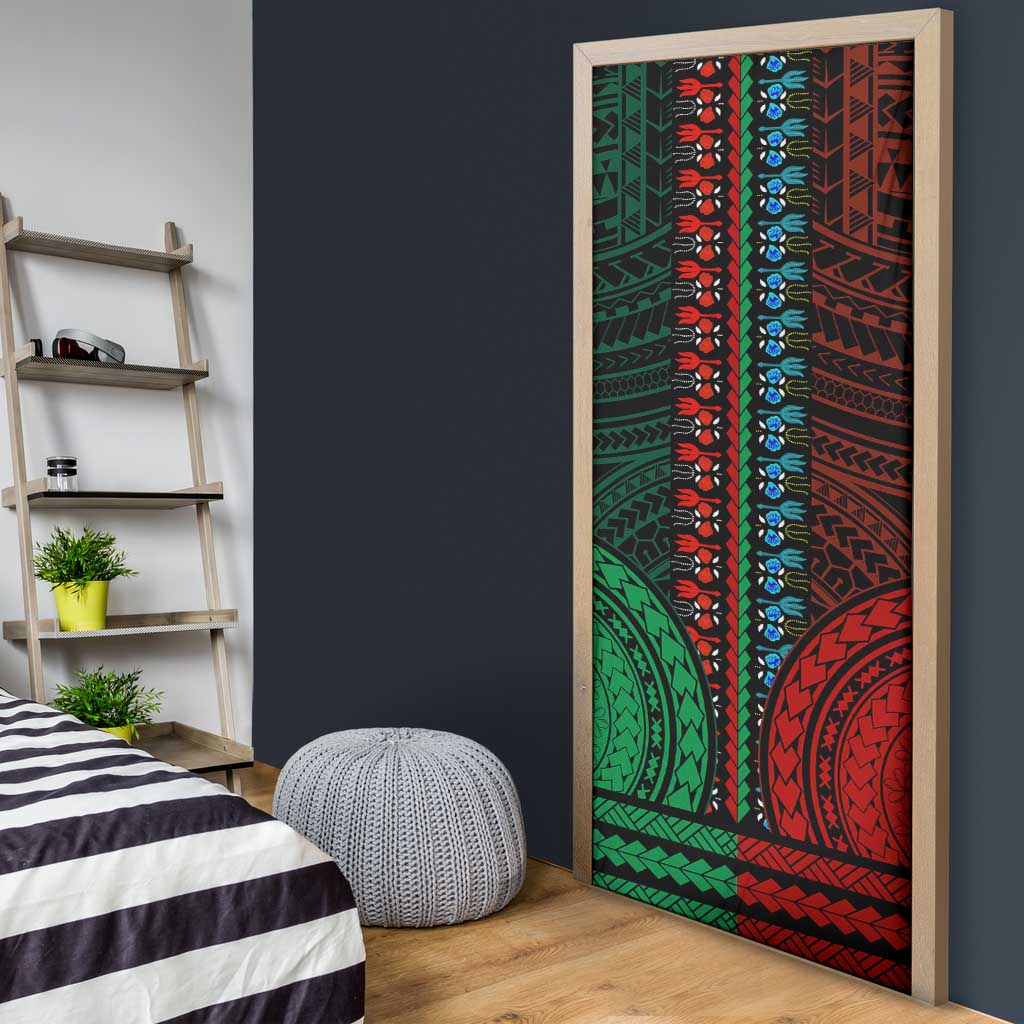 African Dashiki and Polynesian Pattern Door Cover Half Green-Red