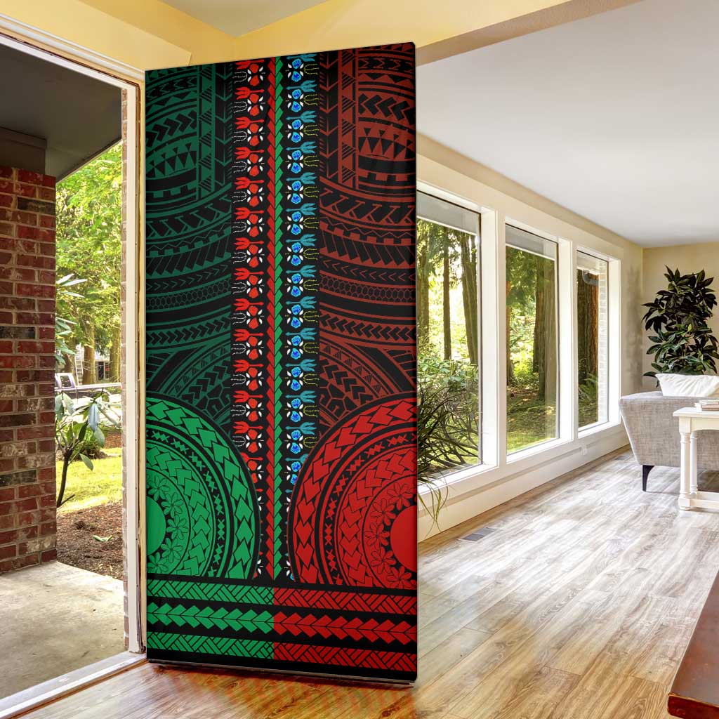 African Dashiki and Polynesian Pattern Door Cover Half Green-Red
